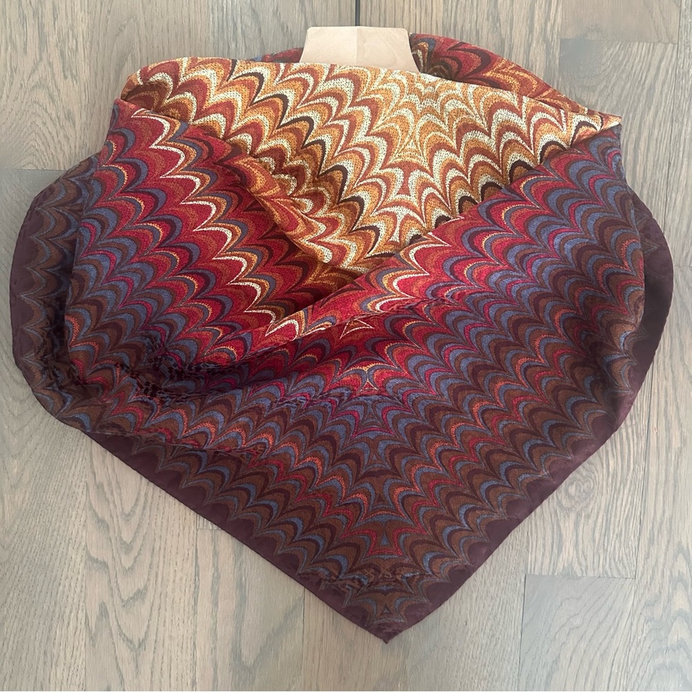 Vintage Missoni Marbled Silk Scarf in Red, Rust, Blue, Brown, Cream 33.5" Square - Picture 5 of 8